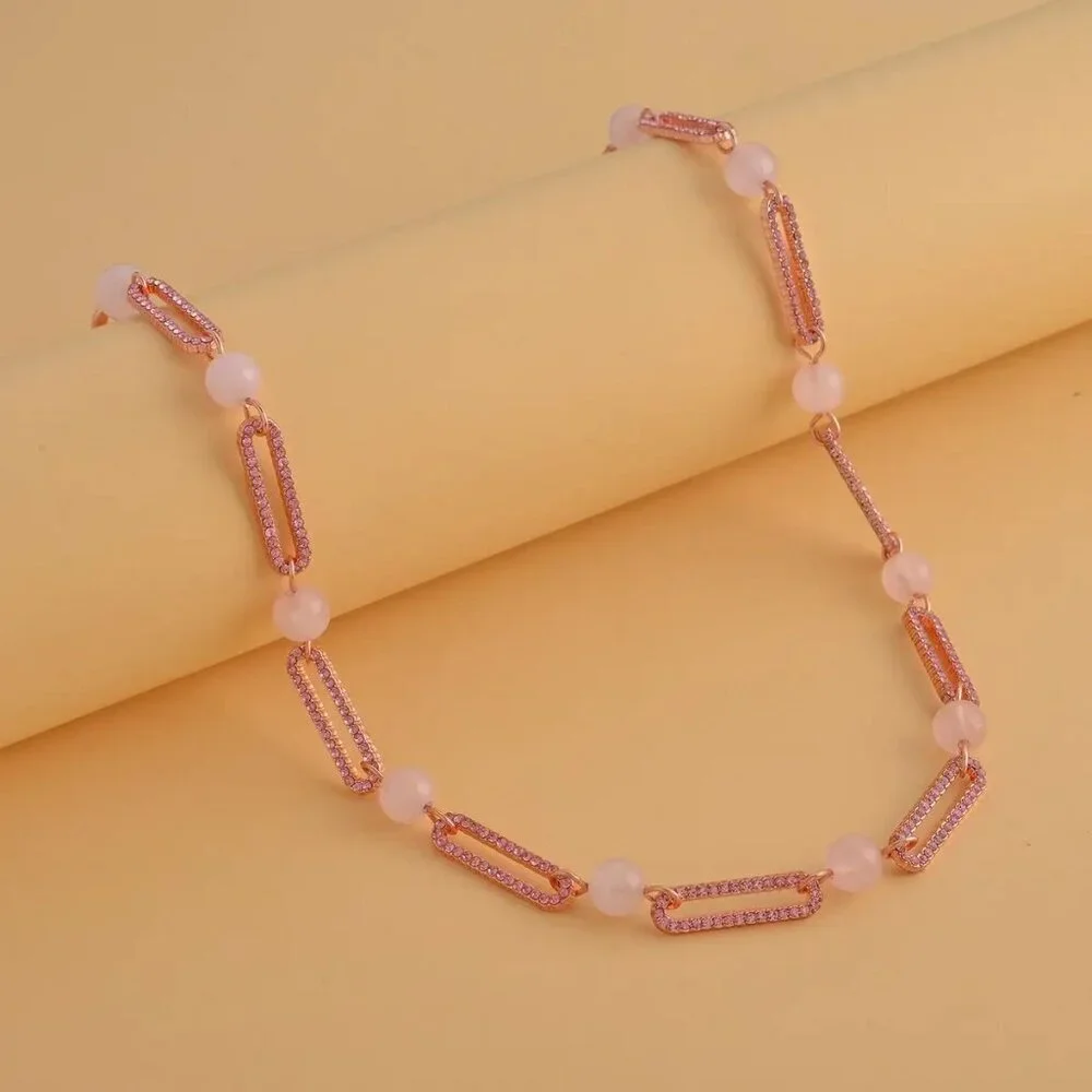 New, Galilea Rose Quality & Pink Austian Crystal Paper Clip Necklace, 20 Inches - Picture 5 of 6